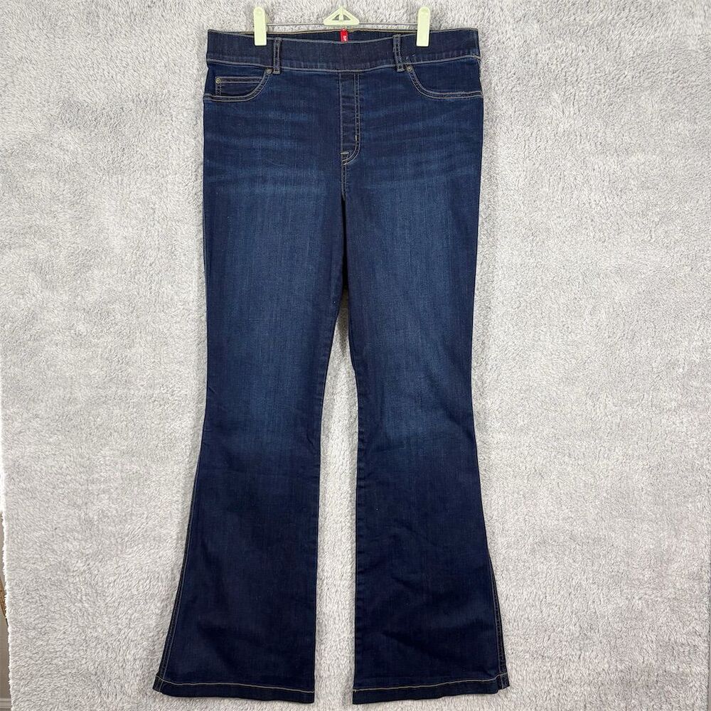 Spanx Flare Pull-On Jeans Size XL Midnight Blue Stretch Smoothing Denim Casual